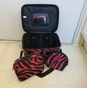Pink and black zebra print 3 piece makeup case